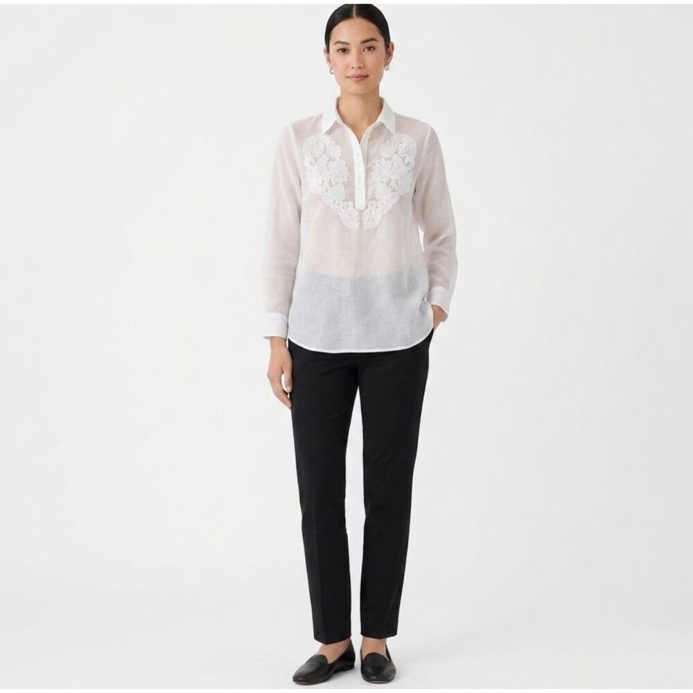 Gretchen Scott Women's White Cotton Embroidered LS Buttoned Popover Top Size S